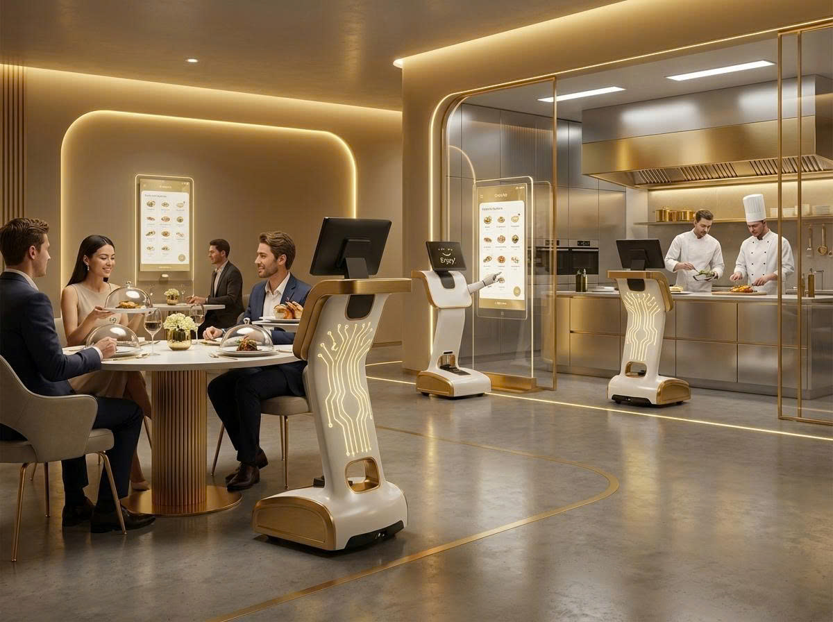 robot thông minh trong nhà hàng và khách sạn được ưa chuộng để giảm tiếp xúc trực tiếp